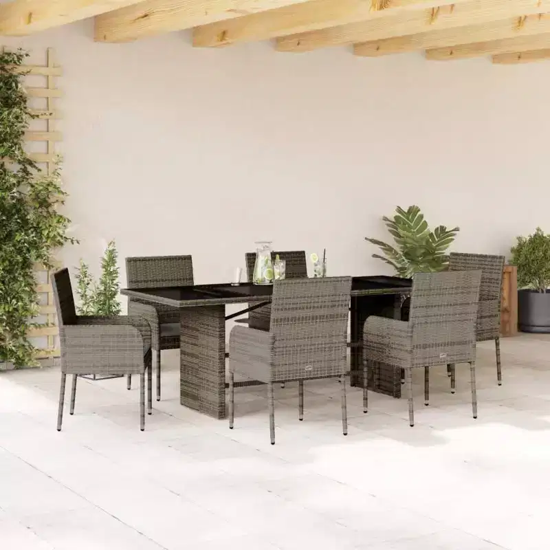 vidaXL Trendy Garden Dining Set with Cushions Poly Rattan