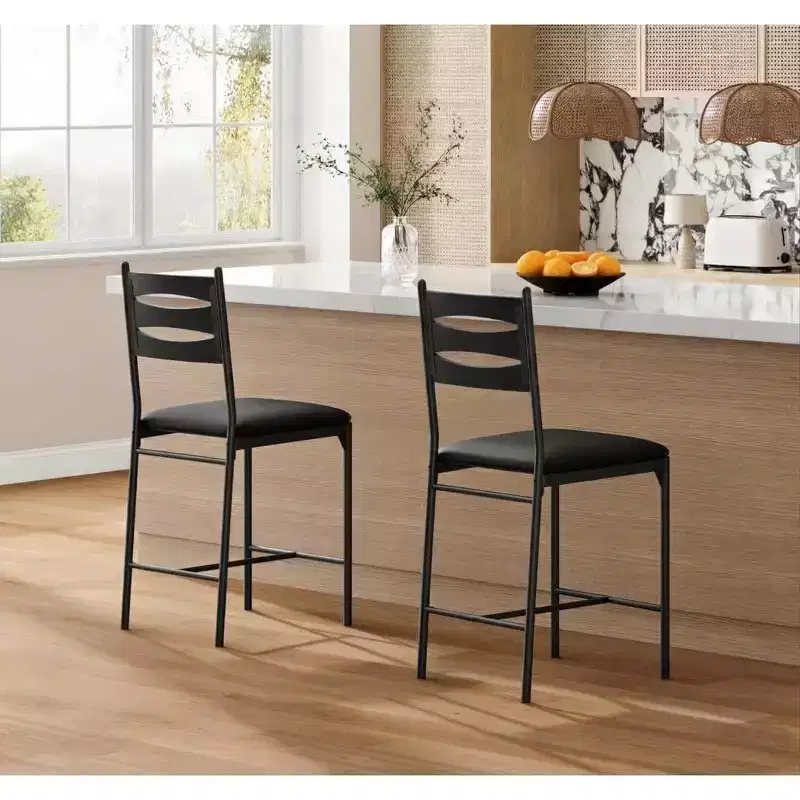 Set of 2/4 Bar Stools, Counter Height Bar Chairs with Back & Thick Cushion, PU Leather Upholstered Stools with Metal Frame for Kitchen, Dining Room