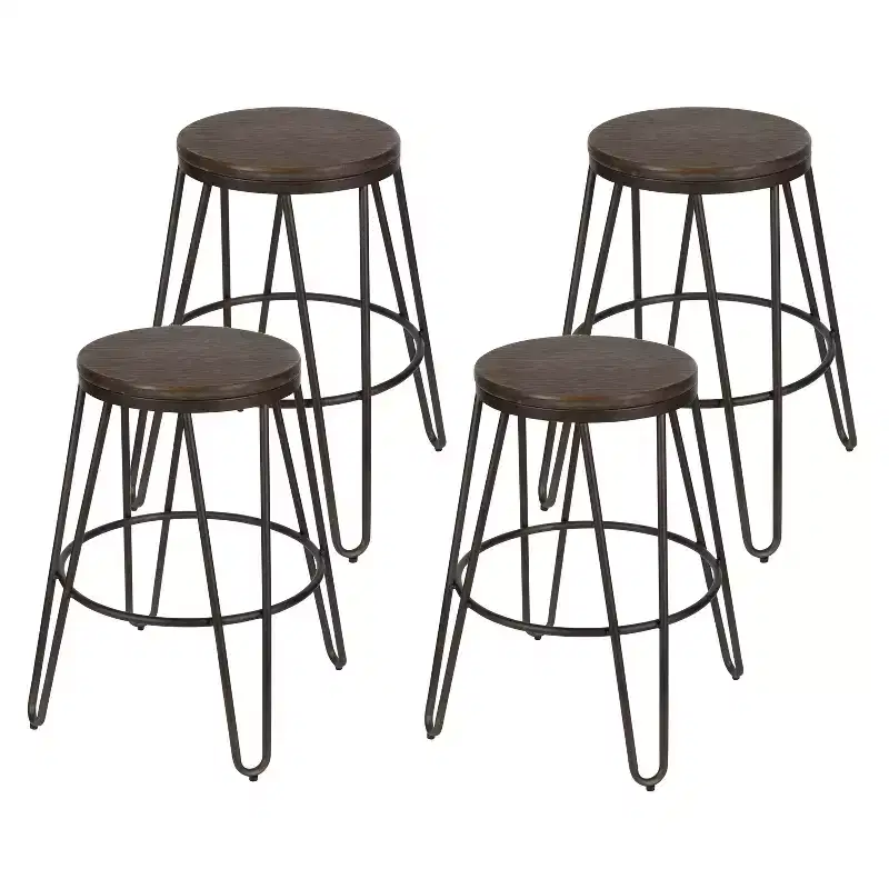 Wood and Metal Bar Stools | Set of 4