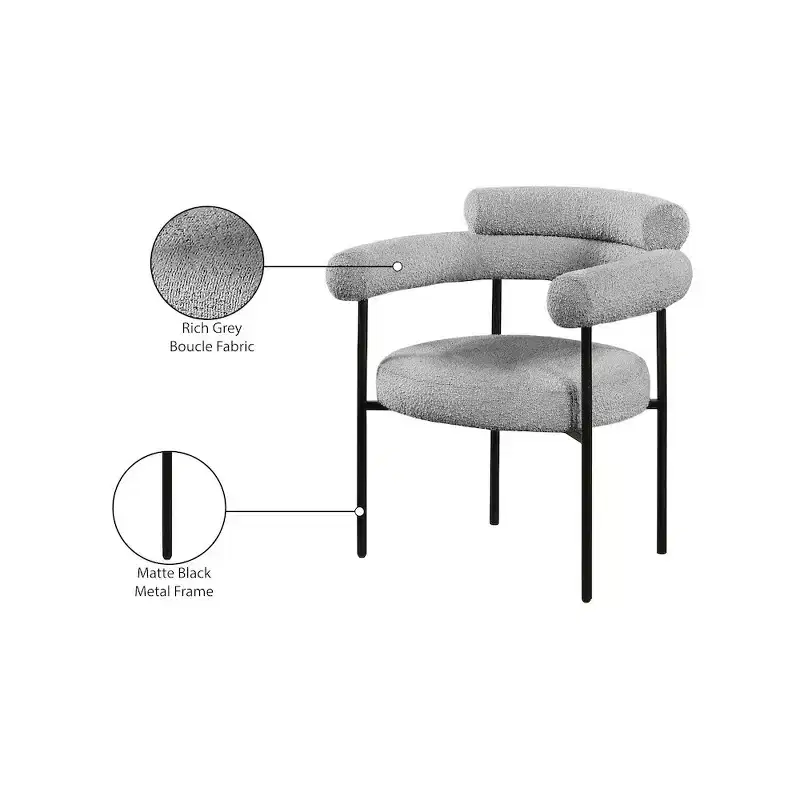 Meridian Furniture,Blake Grey Boucle Fabric Dining Chair, Set of 2