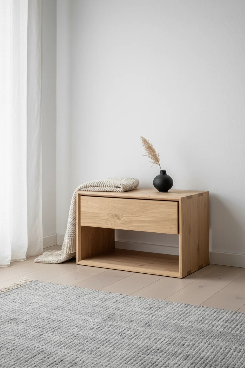 Nordic Solid Wood Wall-Mounted Bedside Table with Floating Design for Bedroom