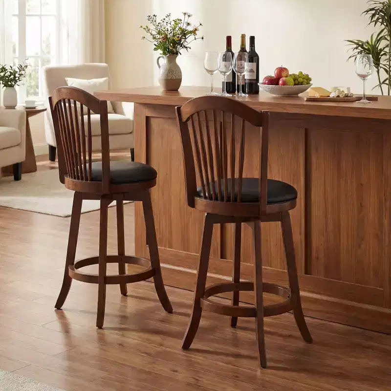 Costway Swivel Bar Stools Set of 2/4, 25 Counter Height Barstools with Backrests, Wood Frame Brown