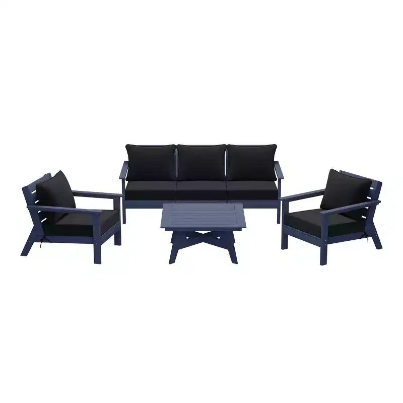 WestinTrends Avalon Outdoor 6-Piece Modular Sectional Patio Furniture Sofa Set, Navy Blue/Black