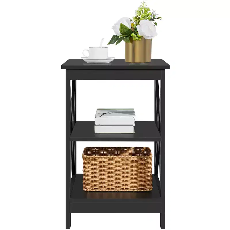 3 Tier Wood End Table with Storage Shelves for Living Room