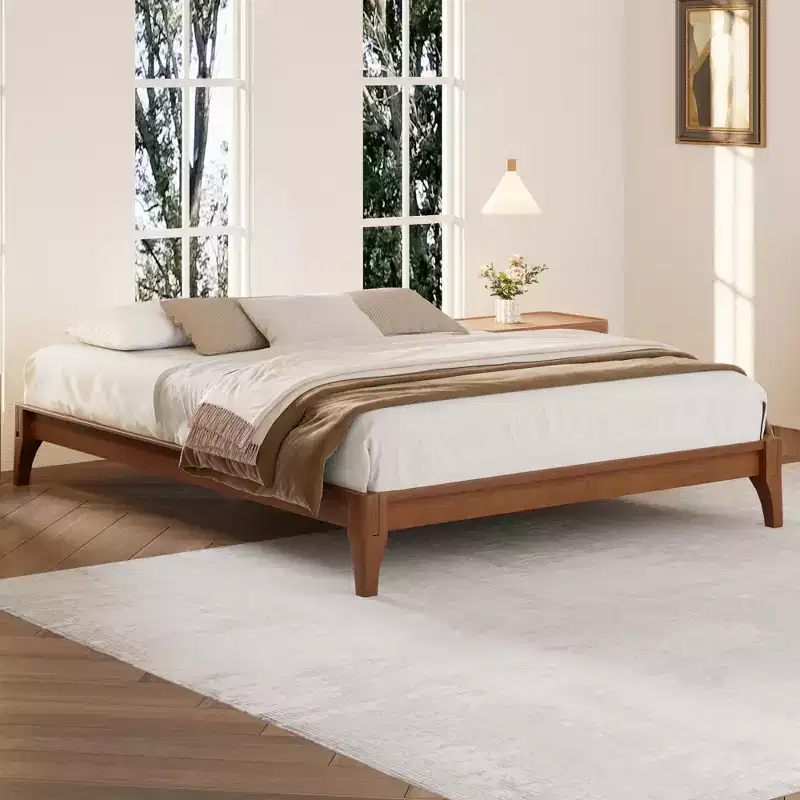 GDFStudio Johnny 12 Inch Solid Bamboo Wood Platform Bed with Wood Slats and Metal Support