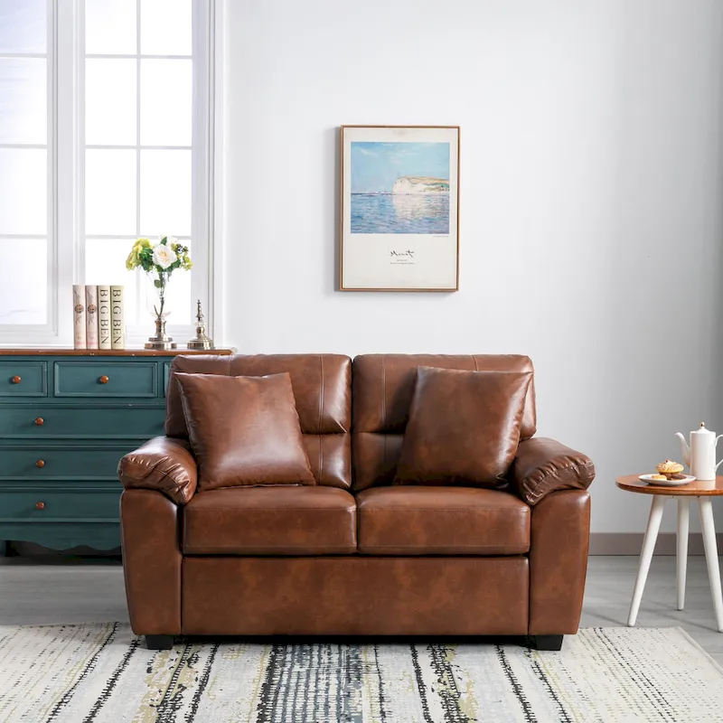 Upholstered Living Room Set, 4 Pieces - Faux Leather Chair, Loveseat, sofa with Ottoman