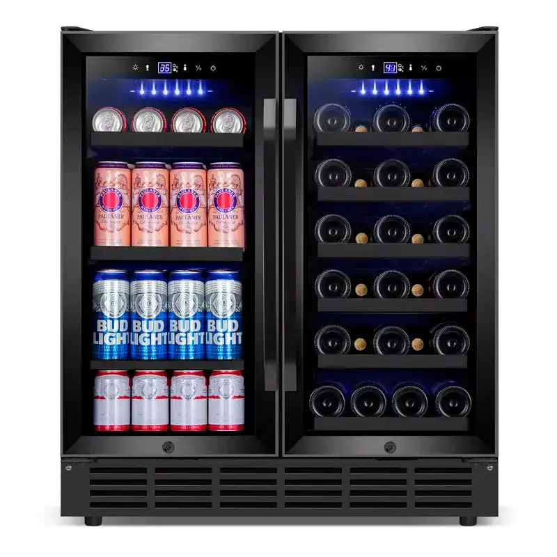 Velivi 30 Inch Wine and Beverage Refrigerator, Upgrade Dual Zone Wine Cooler, Black