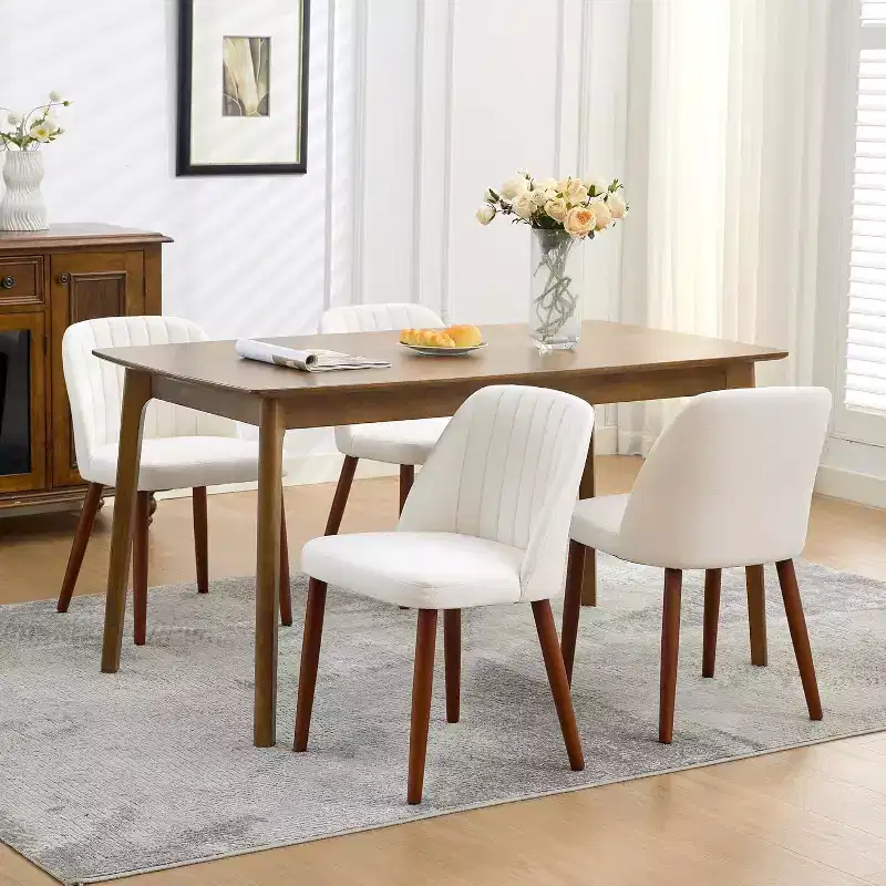 Upholstered Dining Chair with Padded Seat and Wood Legs, Fabric Side Chair for Kitchen, Dining Room, Restaurant, Cafe