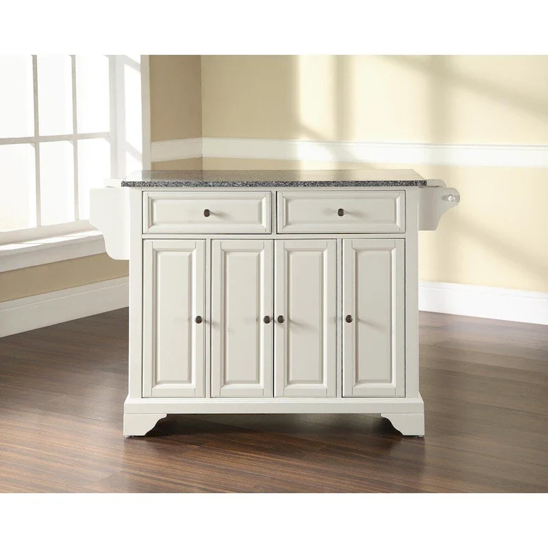 Crosley LaFayette Solid Granite Top Kitchen Island in White Finish - 18 d x 51.5 w x 36 h