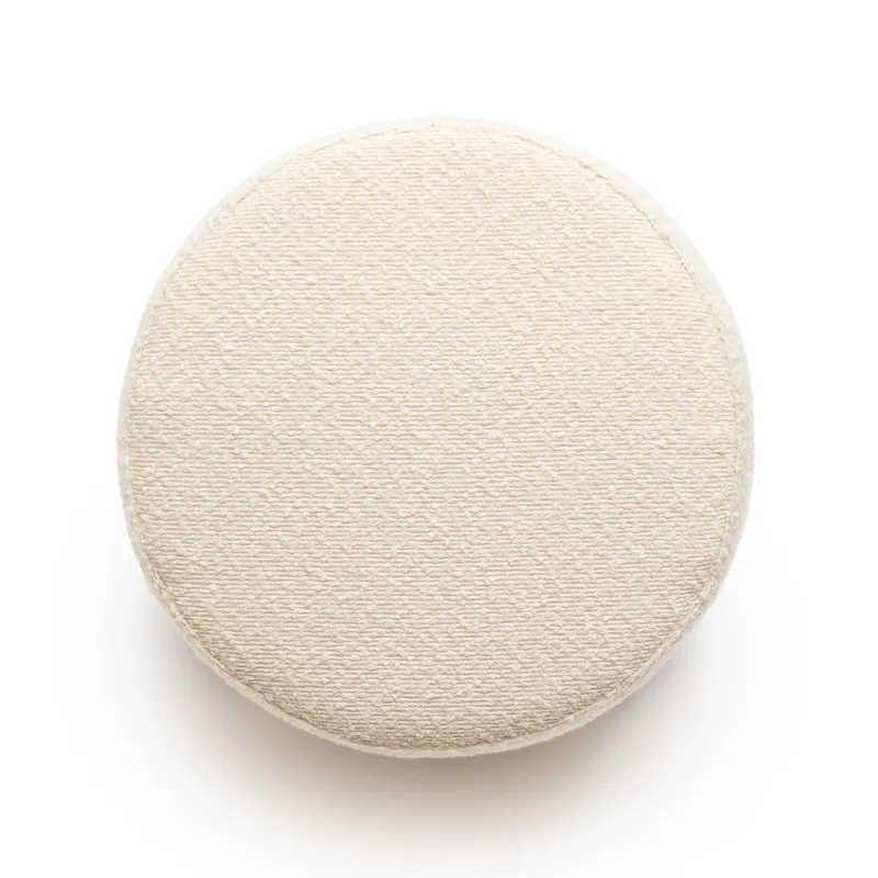 Boucle Upholstered Stool with Solid Wood Legs