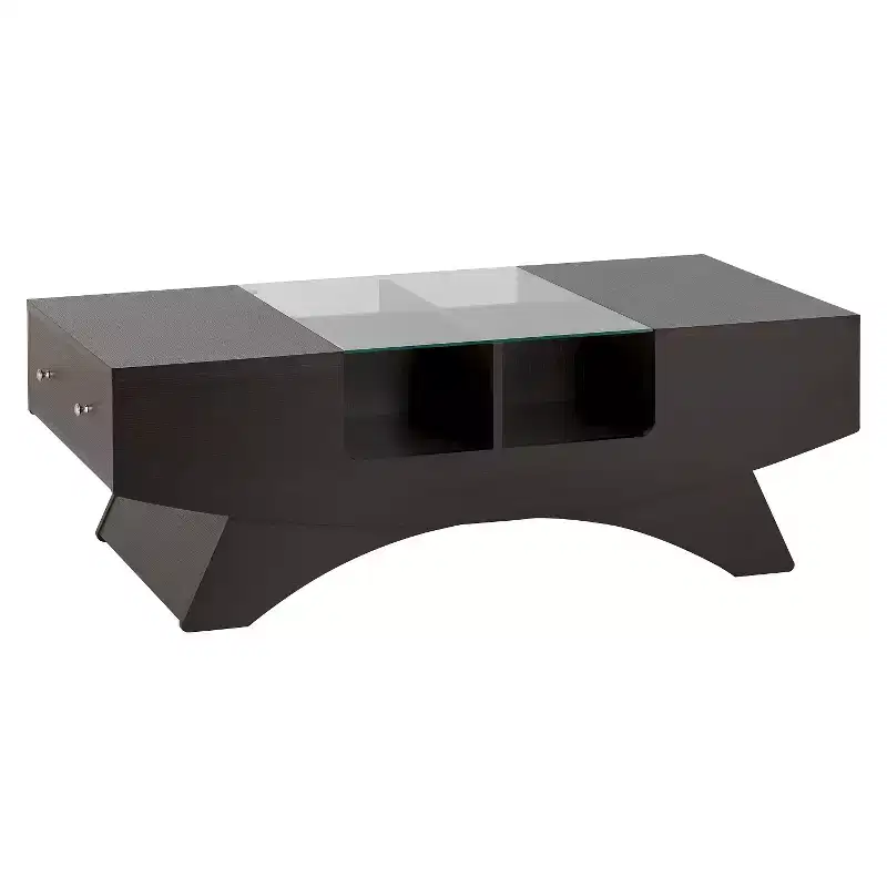 Multi-storage Coffee Table Walnut: Modern Cocktail Table with Tempered Glass Top