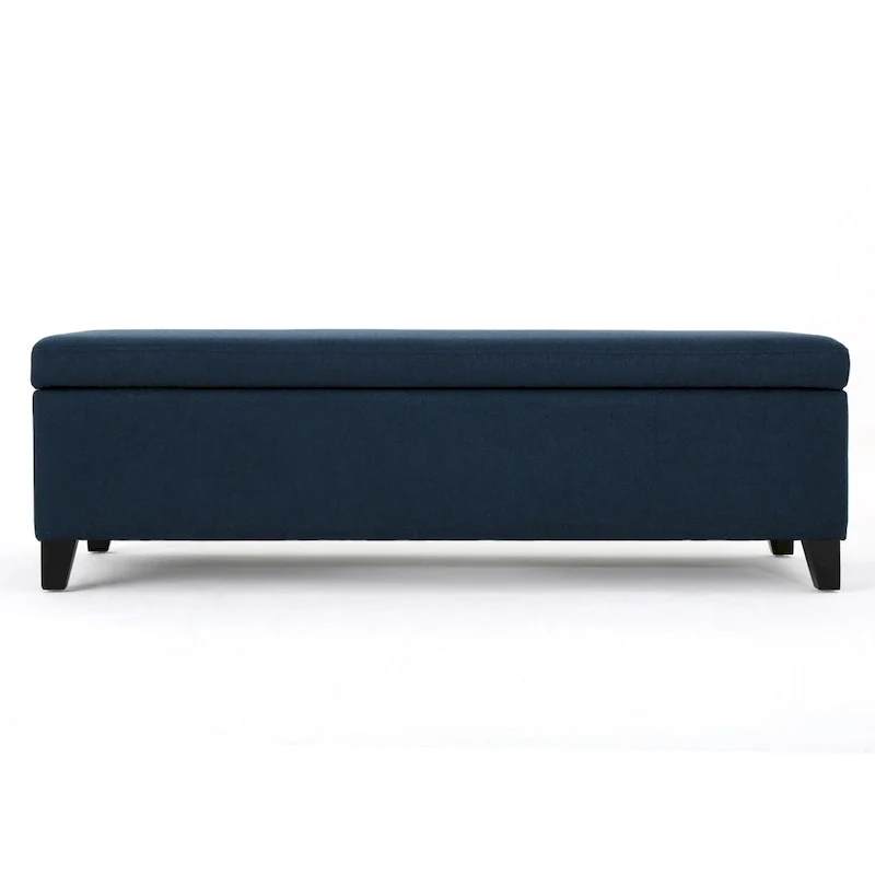 Navy Blue Fabric Storage Ottoman Bench, 1-Person