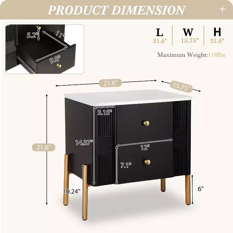 Christopher Knight Home Eilidh Modern Wood and Metal Nightstand with 2 Drawers