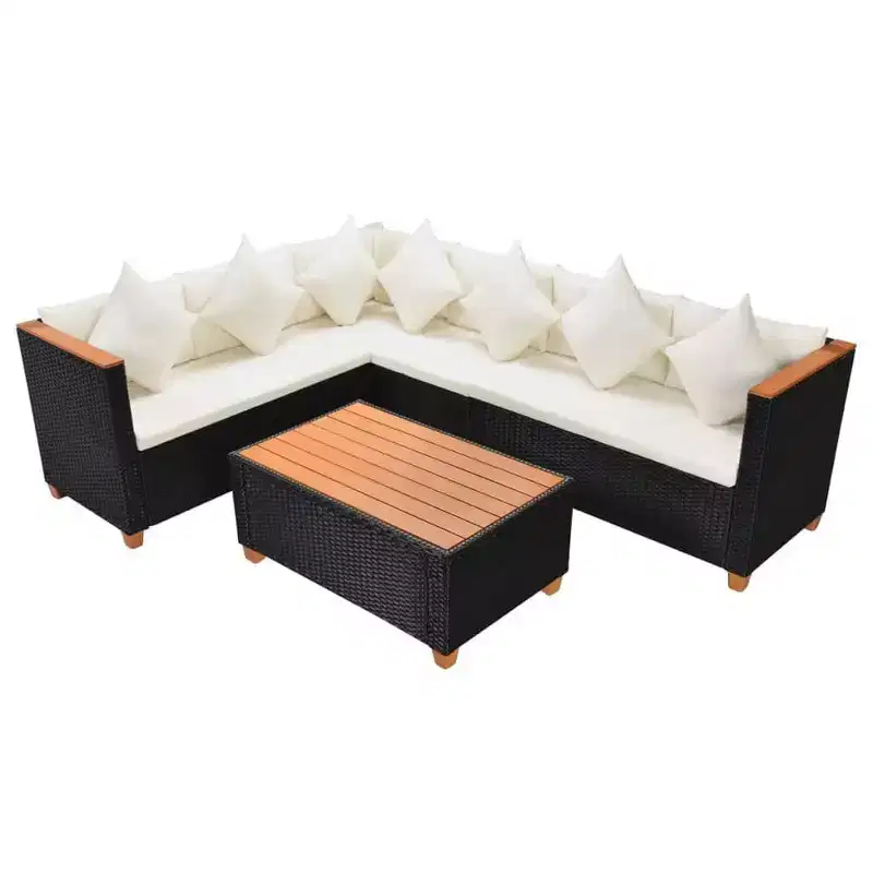vidaXL 4-Piece Black Poly Rattan Patio Lounge Set with Cushions - Weather-Resistant Outdoor Comfort for Garden & Patio