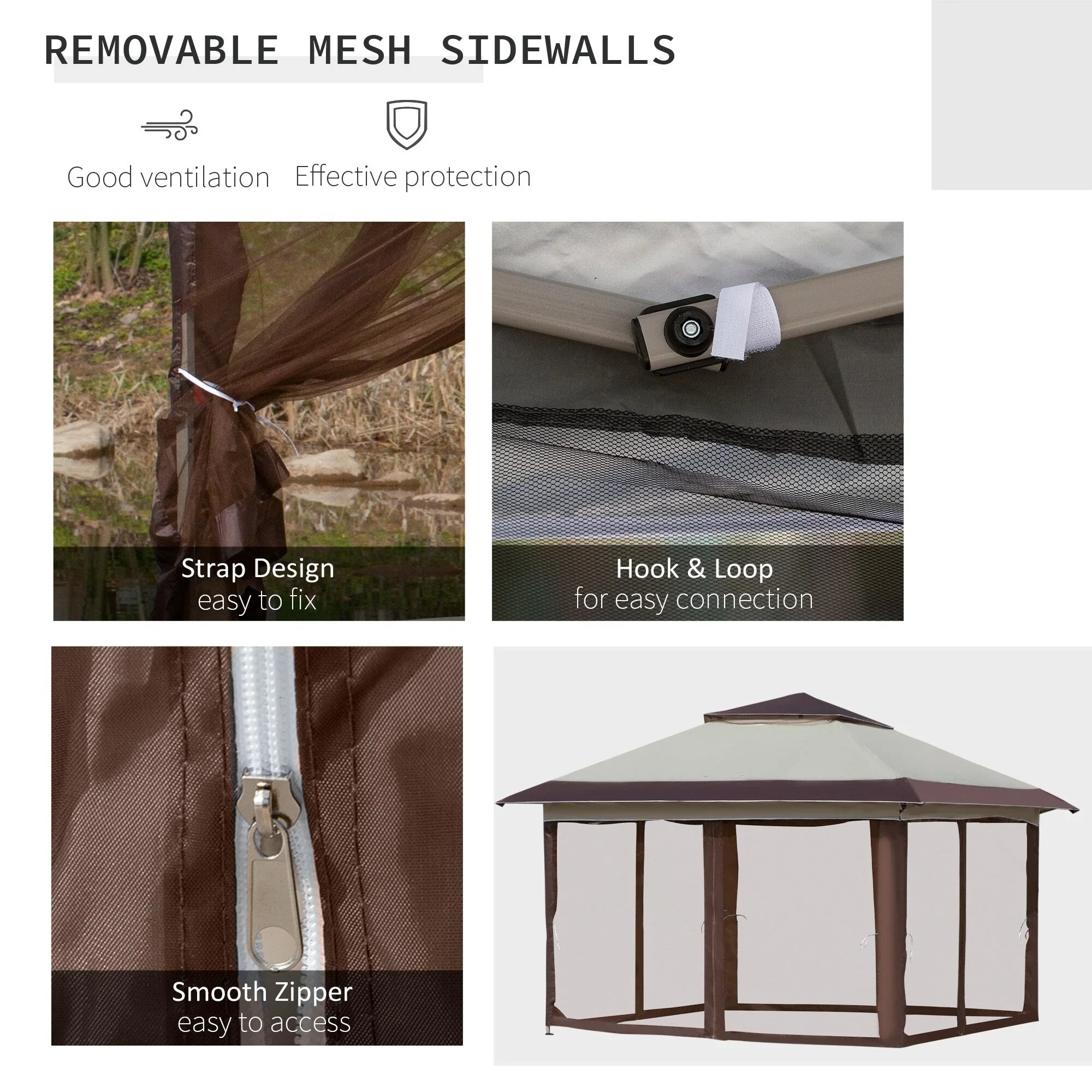 Outsunny 12 x 12 Pop Up Canopy Sun Shade Instant Tent Folding with Mesh Sidewall Netting, 3-Level Adjustable Height
