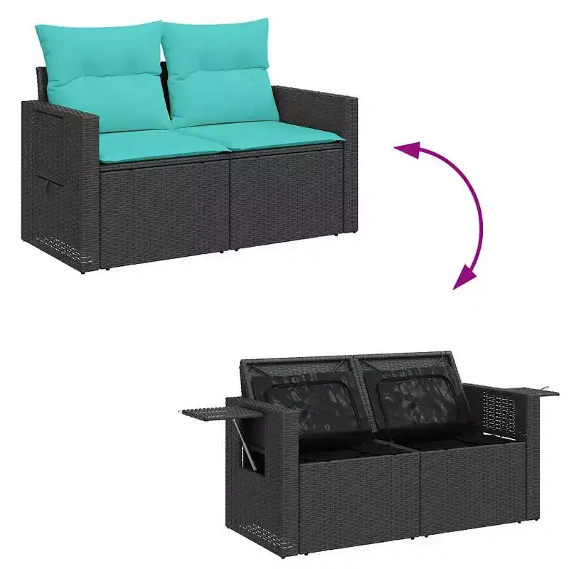 vidaXL 8 Piece Patio Sofa Set with Cushions Gray Poly Rattan Acacia