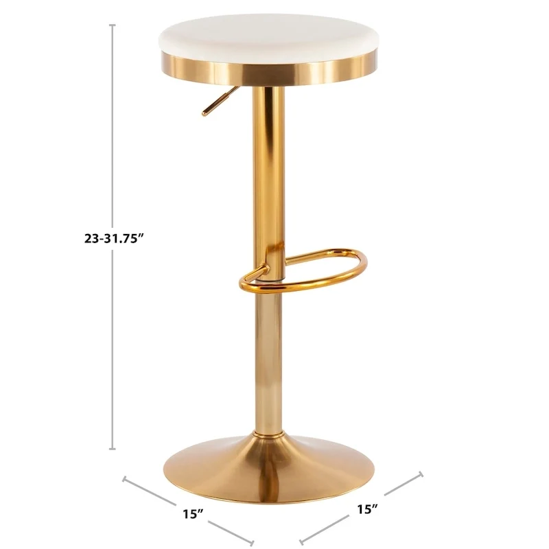 Lumisource Dakota Barstool in Gold Steel and White Leather - Set of 2 - 15Lx15Wx23-31.75H