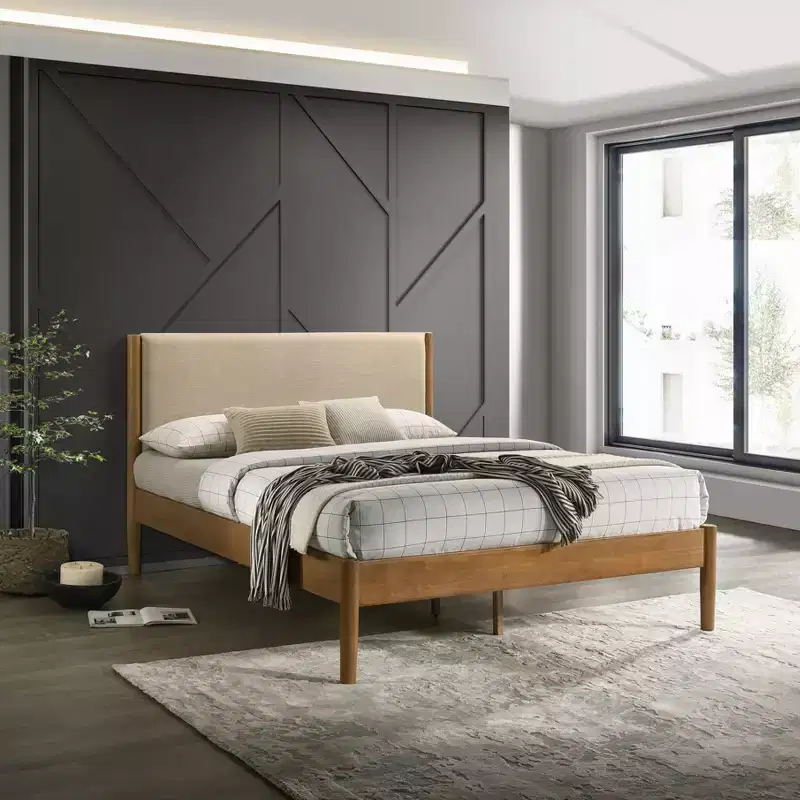 Vichy 2-Piece Rubberwood Bedroom Set, Platform Bed with Nightstand