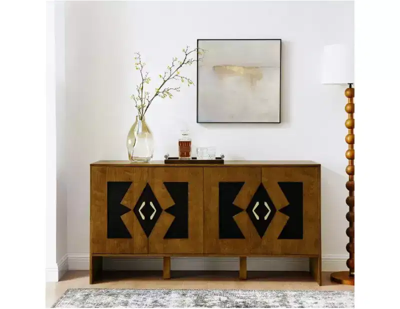 Mid-Century Sideboard with Storage, Geometric Cabinets, Adjustable ShelvesIdeal for Kitchens, Dining, Living Rooms, and Entryways