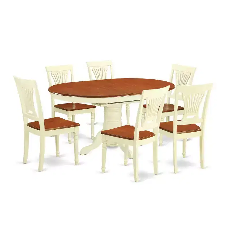 HomeStock 7-Piece Buttermilk and Cherry Finish Solid Wood Top Dining Table with 6 Chairs
