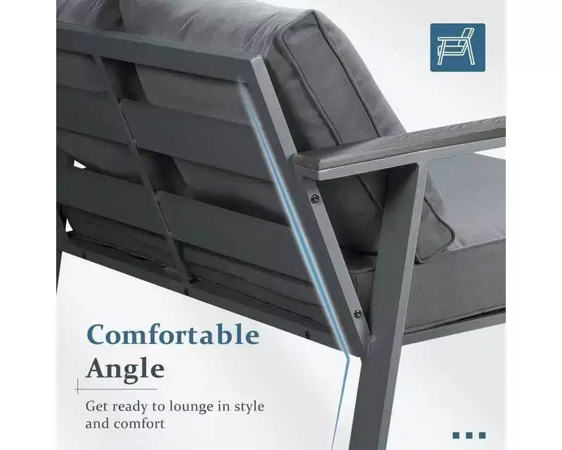Heynemo 4-Seat Outdoor Patio Aluminum Furniture Sets Sectional Sofa Sets With Cushions, Modern Outside Couch Chairs Sets For Porch & Garden
