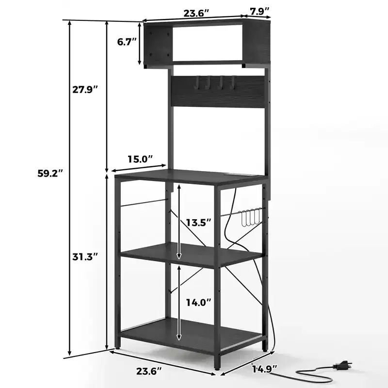 COZONY 59 Kitchen Bakers Rack, 5-Tier Metal Storage Shelf with 10 S-Hooks, Coffee Bar Station, Microwave Stand, Floor Standing Spice Rack Organizer