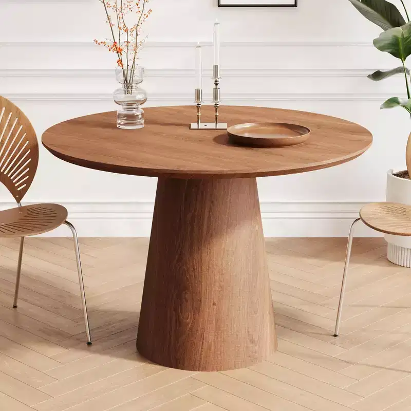 43'' Round Dining Table for 4 - Modern Wood Kitchen Table with Sturdy Pedestal Base, Space-Saving Design for Small Spaces, Apartments, Easy Assembly