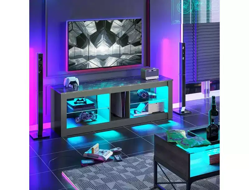 Particle Board TV Stand with Glass Shelves 18.5''H x 55.12''W x 13.78''D
