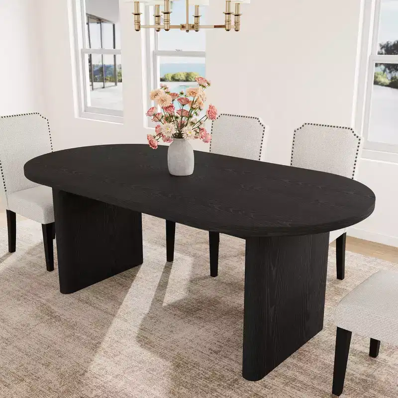 63 Inch Oval Dining Table with 2Upholstered Dining Chairs, Kitchen Table with Thick Sturdy Wooden Base, High Back Wood Dining Chair for Kitchen
