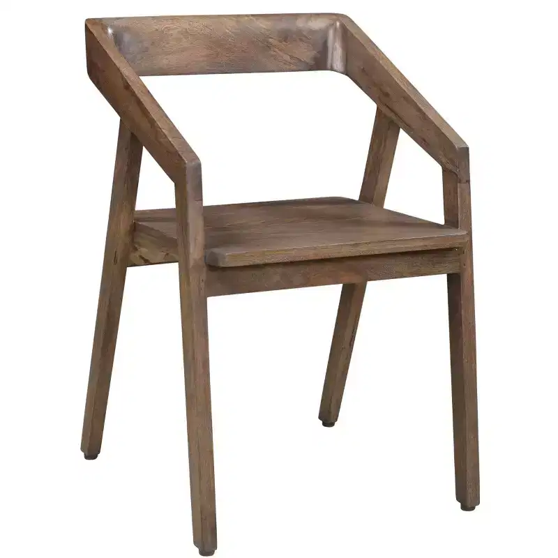 HomeRoots Dark Brown Solid Wood Open Back Dining Arm Chair