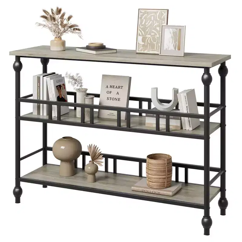 Console Table, 3-Tier Sofa Tables Narrow Entryway Table with Storage, 43 Behind Couch Table Industrial Hallway Table, Rustic Gray