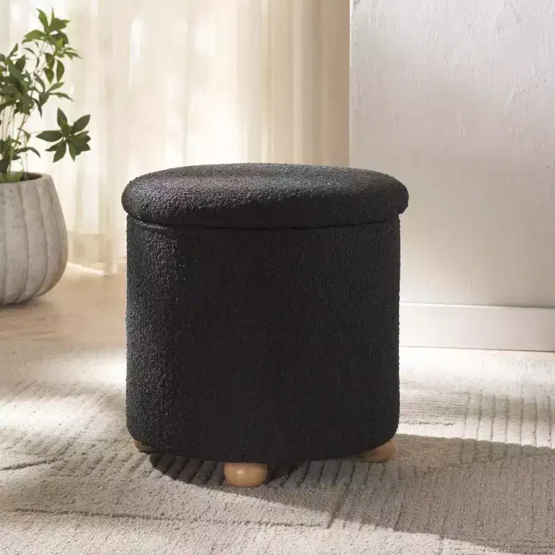 Becka Round Boucle Storage Ottoman - SFV6100 - Safavieh Couture