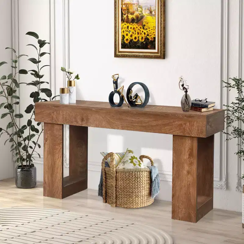 Long Console Table, Wood Rectangular Sofa Table Behind Couch, Farmhouse Entryway Table, for Entrance, Hallway, Living Room, and Foyer