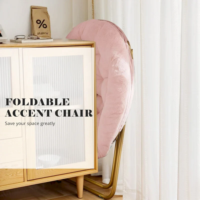Foldable Saucer Chair with Faux Fur Cushion