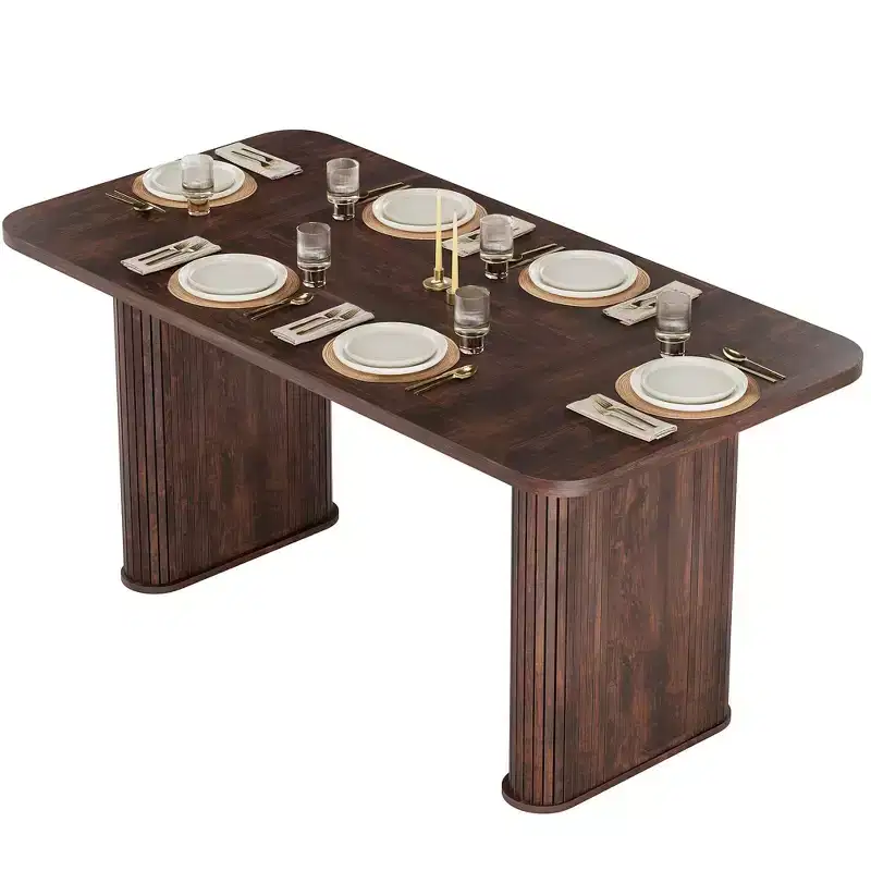 Spacious 62 Modern Dining Table for 6-8  Rectangular Black Walnut Tabletop  Sturdy Pedestal Legs  Ideal for Kitchen, Dining Room, or Conference