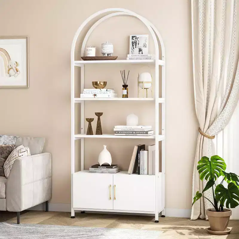 Bookshelf, Tall Bookcase with Cabinet Wood, Bookshelves Floorstanding Storage Shelving Unit for Living Room and Home Office, White