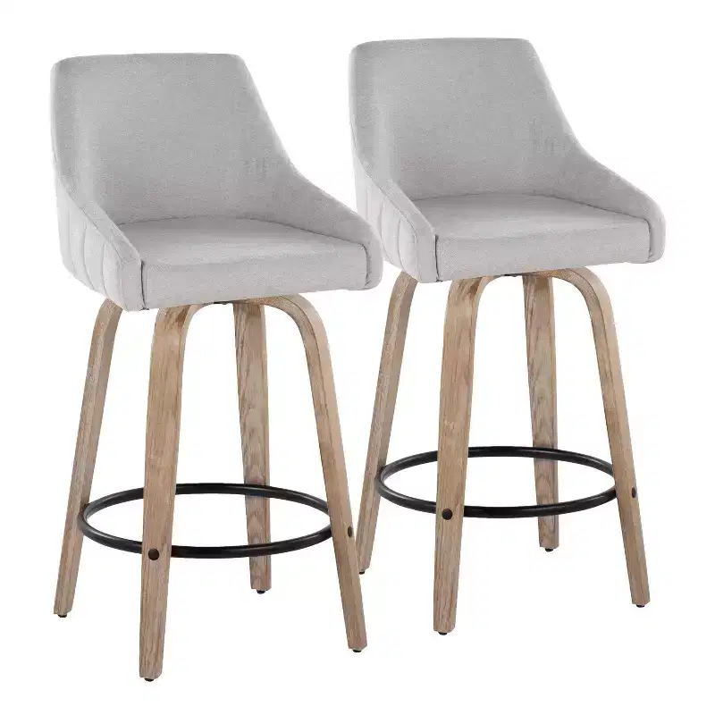 LumiSource Set of 2 Hannah Counter Height Barstools Whitewashed Wood
