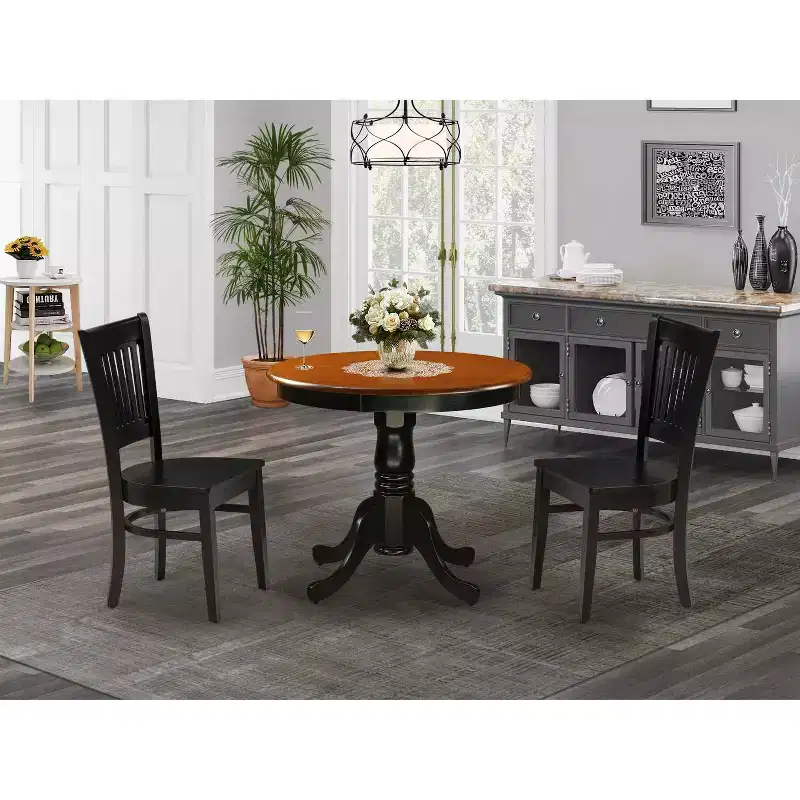 HomeStock ANVA3 Black Round Pedestal Dining Set