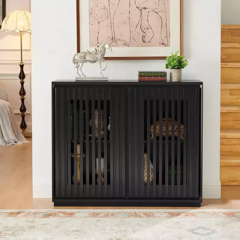 Okak Modern Rattan Sideboard Cabinet with Multi-layer Storage,Solid Wood Coffee Buffet Cabinet for Kitchen/Entryway /Dining Room/Living Room