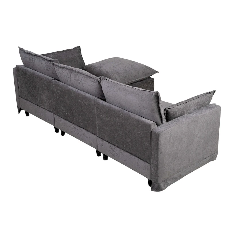 93.31 Faux Linen Modular Sectional Sofa with Ottoman, Wood Frame