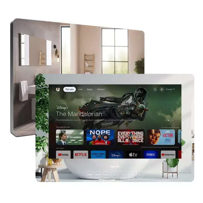 SYLVOX 24 Smart Mirror TV for Bathroom, 1080P Newest Google TV Support Google Assistant, IP65 Waterproof TV for Bathroom Shower & SPA (Wall Mount)