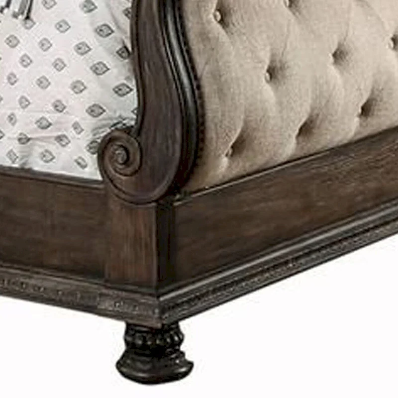 Sleigh Bed with Tufted Headboard and Footboard - Brown and Beige