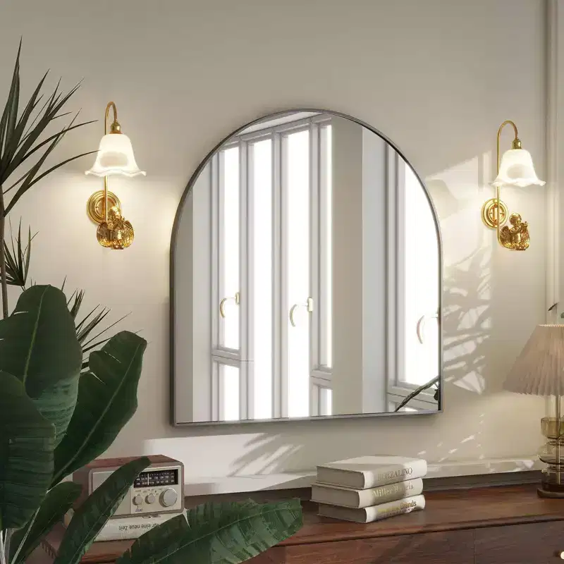 Rectangle Wall Mirror with Rounded Top, Decorative Hanging Mirror for Bedroom & Living Room