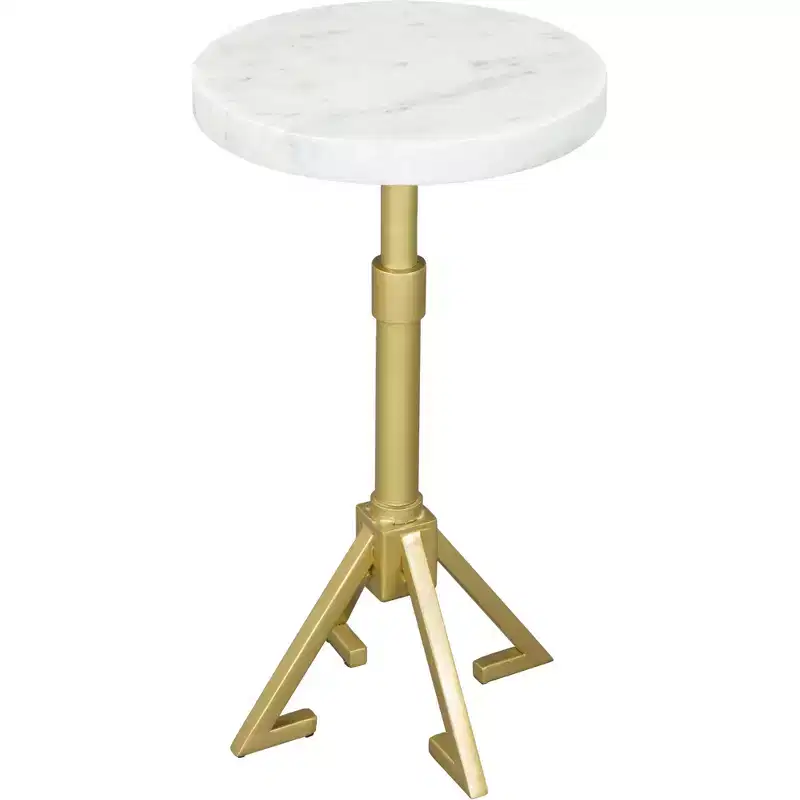 Side Table Marble White, Modern Round Iron Frame, Gold Finish, 22