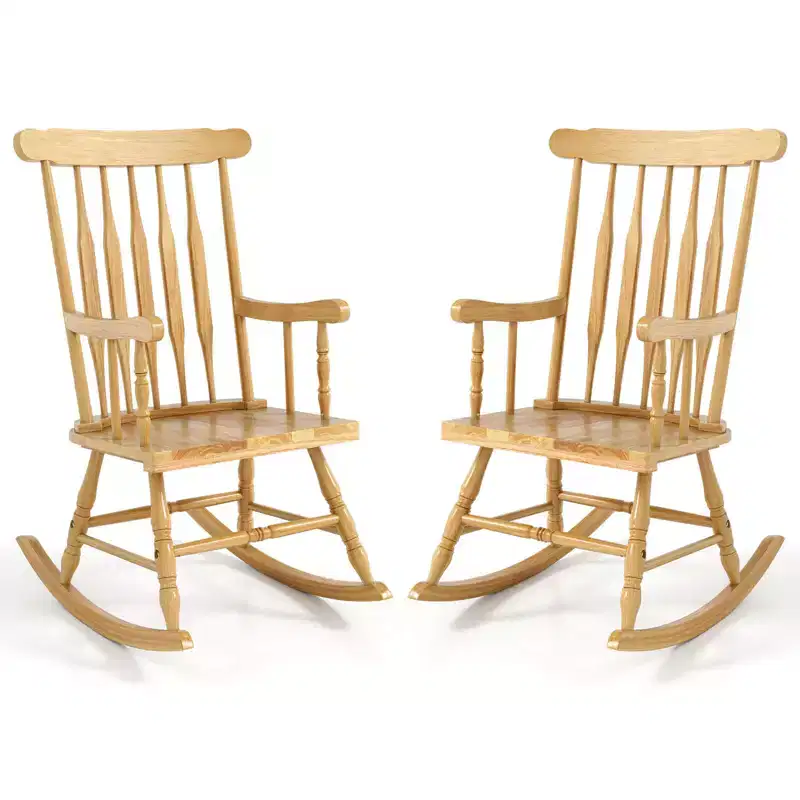 Costway Set of 2 Wood Rocking Chair Glossy Finish White\ Coffe