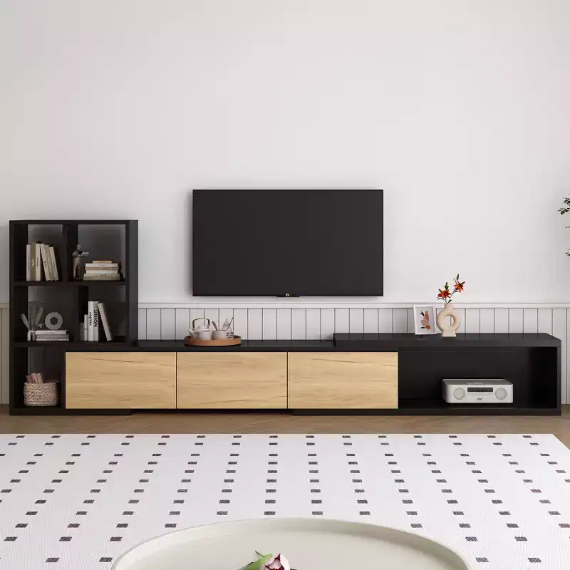 Extendable TV Stand with Bookshelves for 110 TV, Adjustable Entertainment Center with Storage Cabinets, Sliding Tabletop Media Console