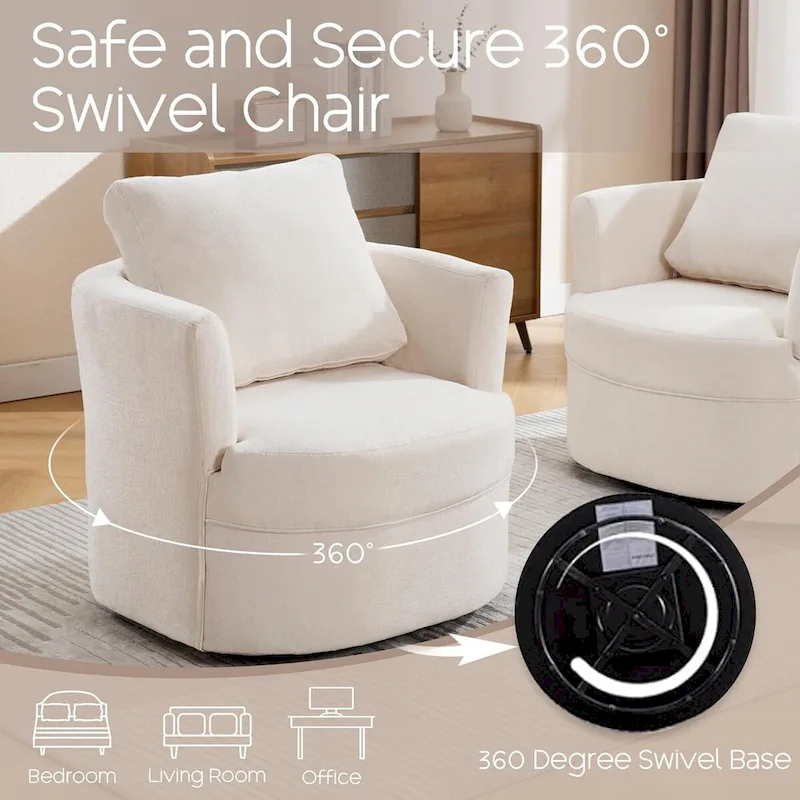 HOMYKA Swivel Accent Barrel Chair Round Arm Chair with Pillow Set 2