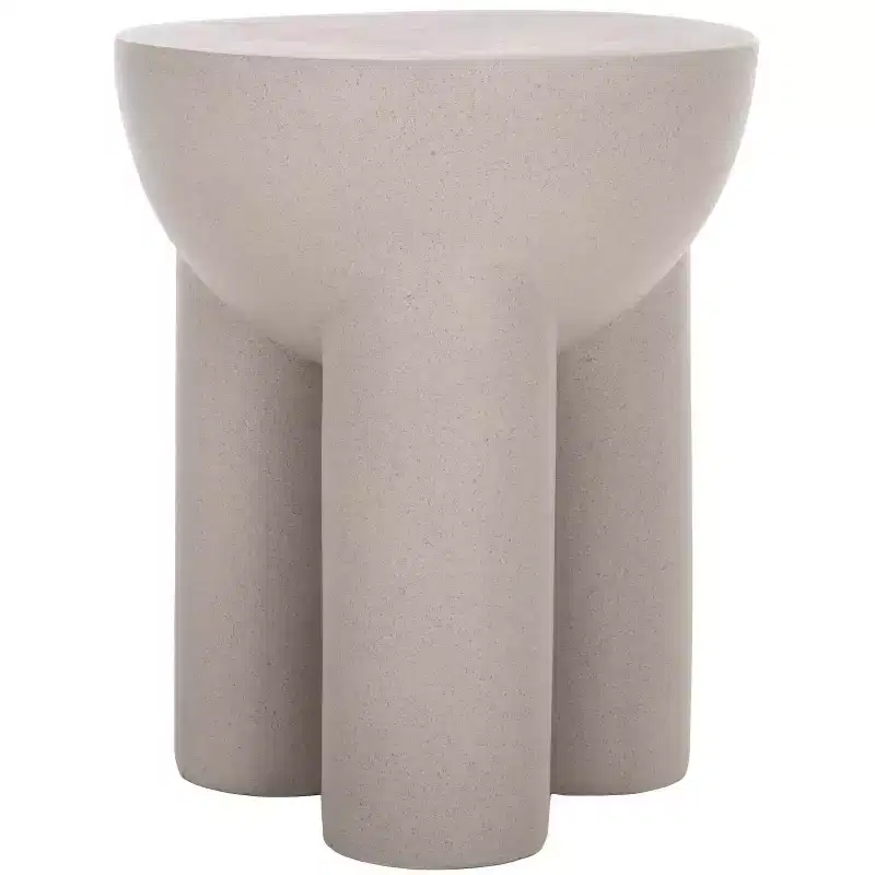 Round Accent Table, Grey, Sculptural Drum Design