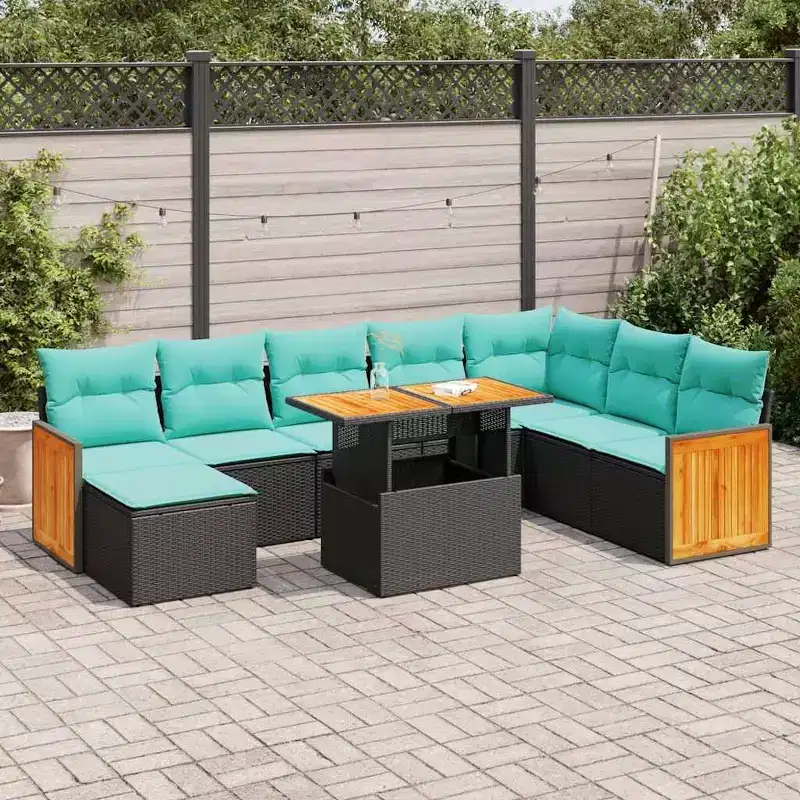 vidaXL Patio Sofa Set with Cushions Poly Rattan
