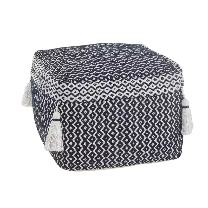 18 Blue Cotton Geometric Pouf Ottoman
